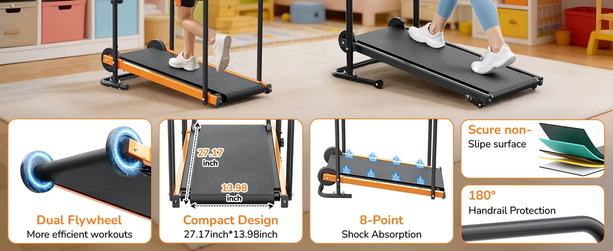 AKLUER Kids Walking Pad Treadmill - Non-Electric Indoor Exercise Equipment for Boys & Girls, Self-Propelled Fitness Toy with Front Padded Rails, Safe Active Play Gym for Home Use