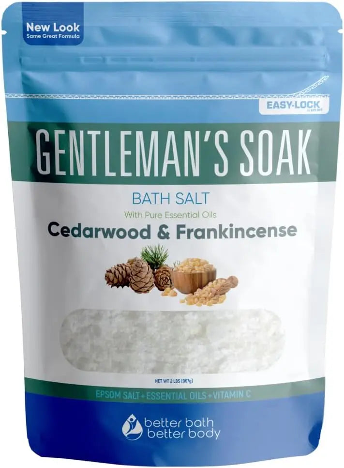 Epsom Salt Bath Soak for Men, 32 oz, Cedarwood & Frankincense, Vitamin C, BPA-Free Pouch, Made in USA