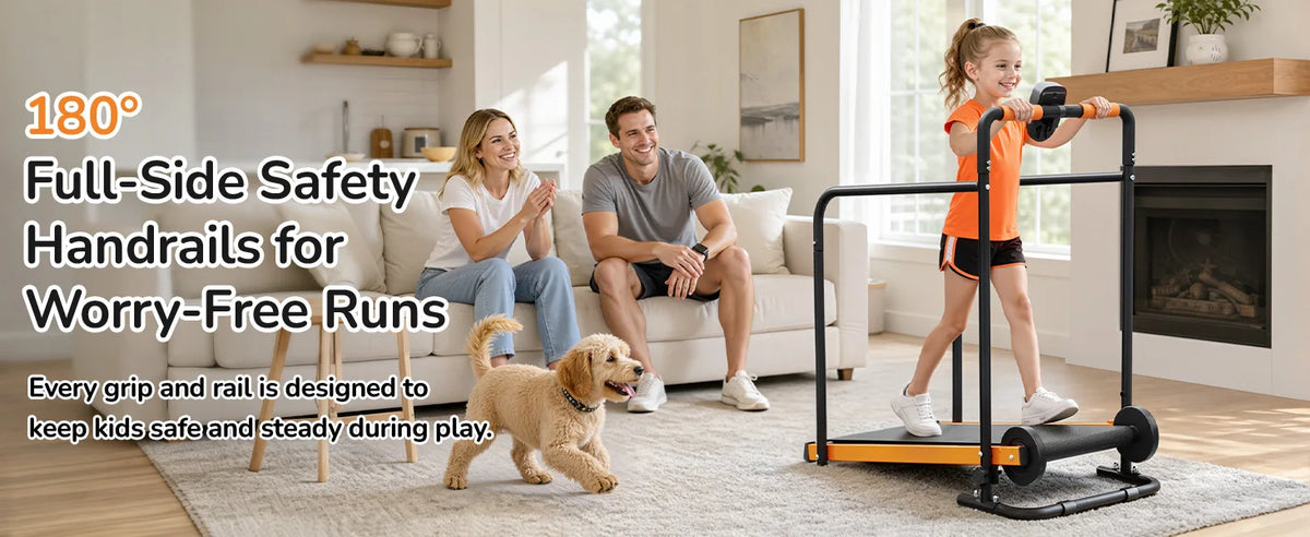 AKLUER Kids Walking Pad Treadmill - Non-Electric Indoor Exercise Equipment for Boys & Girls, Self-Propelled Fitness Toy with Front Padded Rails, Safe Active Play Gym for Home Use