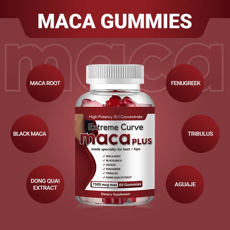 1 bottle black plus Maca gummies plump and lift your buttocks easily improving the appearance of your buttocks 7500mcg Maca Root Gummies