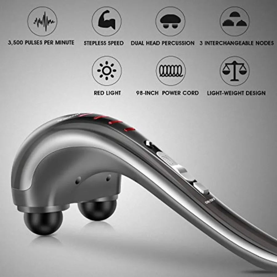 HANGSUN Handheld Neck Back Massager for Pain Relief Deep Tissue Electric Double Head Percussion Massage MG460 for Shoulder Leg