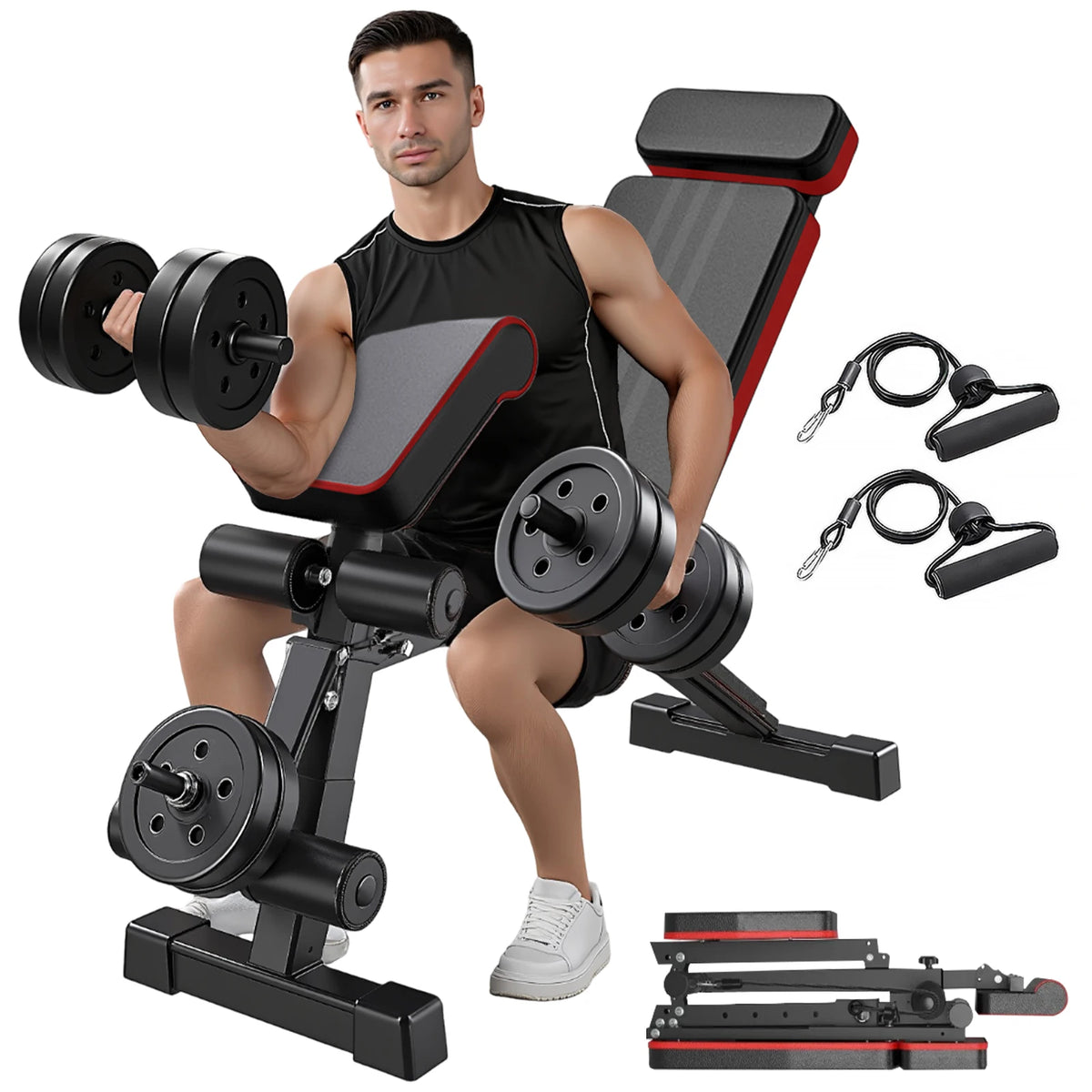7-Level Foldable Weight Bench Fitness Workout Adjustable Extended Headrest Leg Extension Dumbbell Bench Incline for Full Body