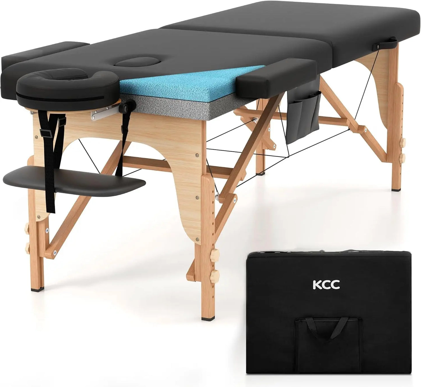 Memory Foam Massage Table, Portable Foldable, Height Adjustable, 84"L x 28"W, Home Salon Spa Bed with Accessories & Carrying Case, Easy Setup