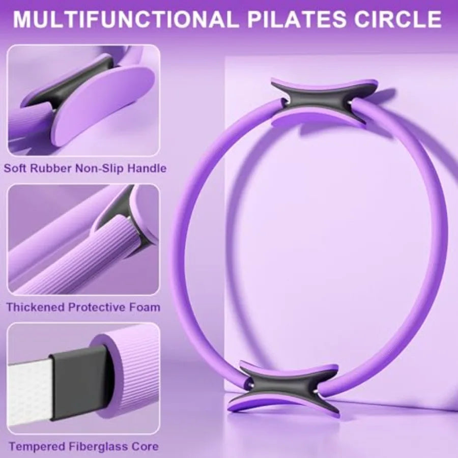 Pilates Ring Equipment Set, Home Pilates Kit for Women with 13'' Magic Ring with Dual Padded Handles, Small Pilates Ball, 5 Res