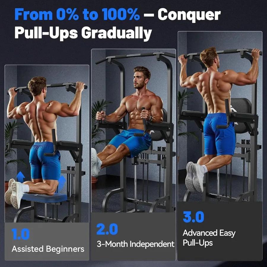 Power Tower Pull Up Bar Station, 450LBS Stable Pull Up Dip Station for Home Gym Strength Training Equipment