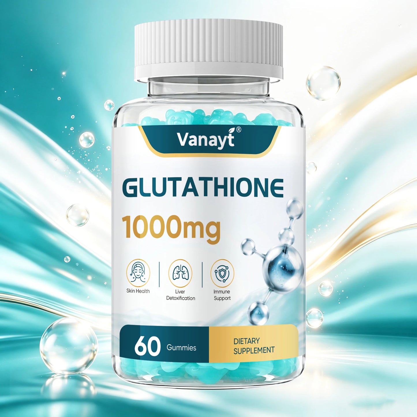 Vanayt Glutathione 1000mg Gummies Hydrolyzed Collagen Vitamin C 60Pcs Skin Health Liver Detox Immune Support Dietary Supplement