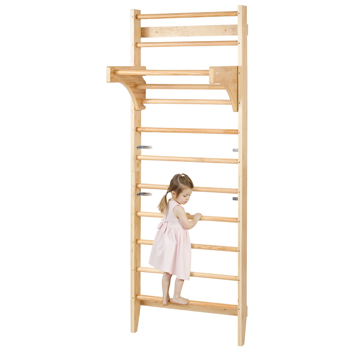 VEVOR 220lbs Swedish Ladder Wall Gym Solid Wood Indoor Jungle Gym for Kid Gymnastic Stall Bars w/ Pull-Up Bar for Boys Girls