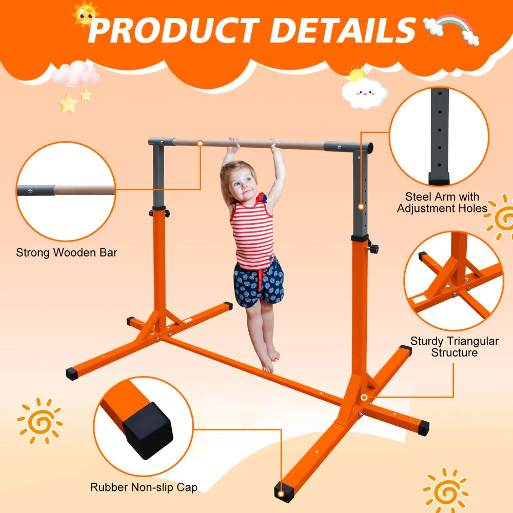 Adjustable Height Orange Gymnastics Bar for Kids Aged 3+ for Home Junior Training Kip Bar