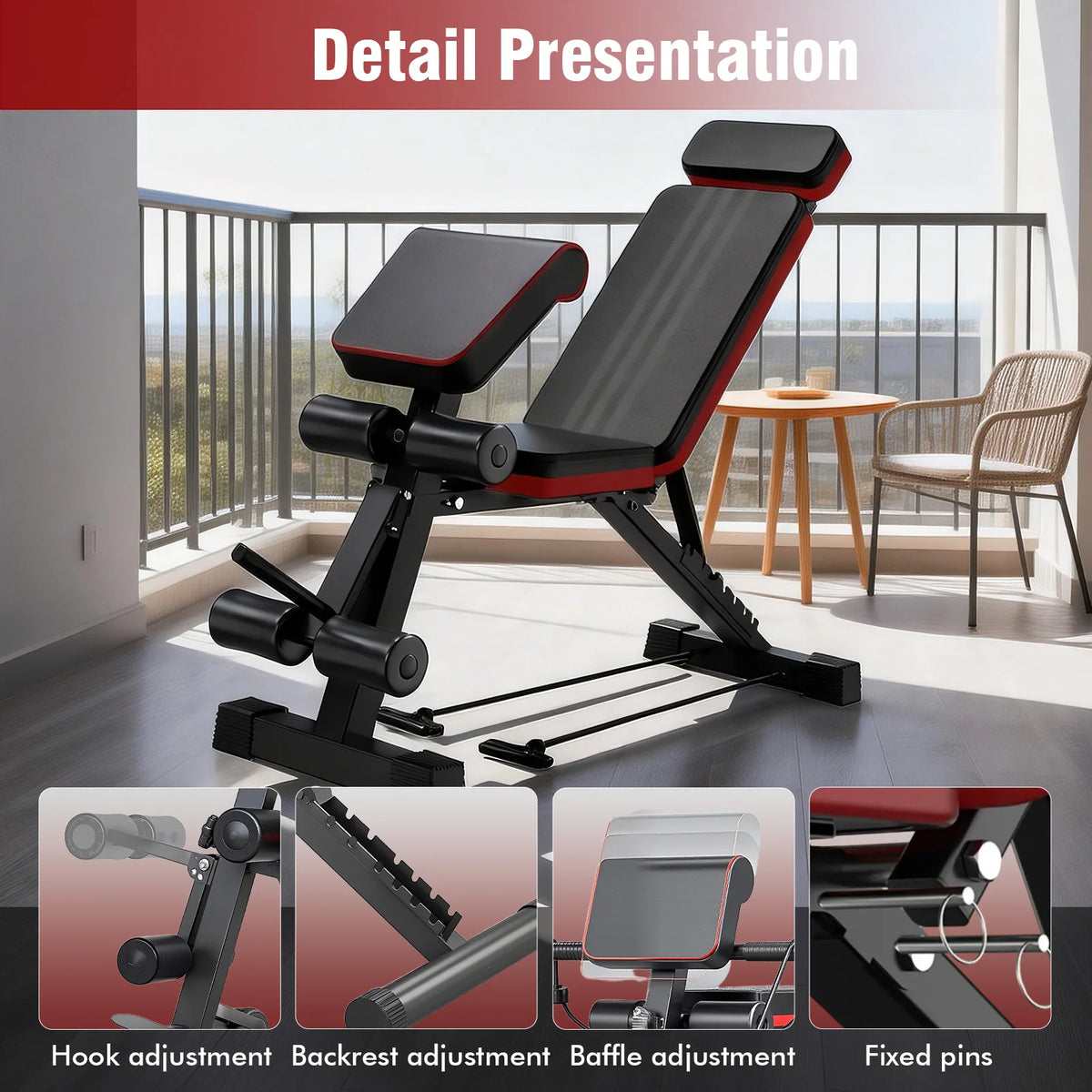 7-Level Foldable Weight Bench Fitness Workout Adjustable Extended Headrest Leg Extension Dumbbell Bench Incline for Full Body