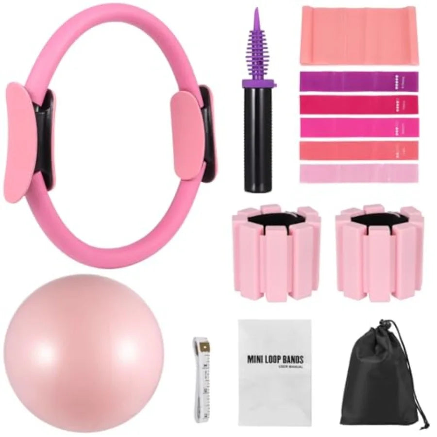 DORMIYA Pilates Equipment Kit for Home Workout with Ring Set Ball Ankle Wrist Weights Resistance Bands Tape Measure Women's Ful