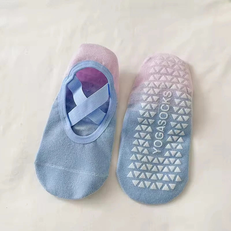 1 Pair Gradient Silicone Yoga Socks Suitable for Women's Pilates Fitness Grip Strength Sports Socks