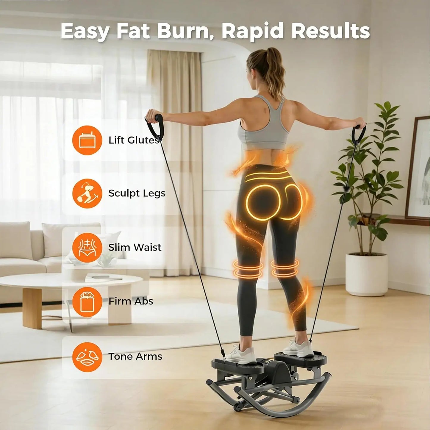 Rock Stepper Exercise Machine, Silent Lateral Swing Stepper with Resistance Ropes & Yoga Mat, Portable Mini Stair Climber Home