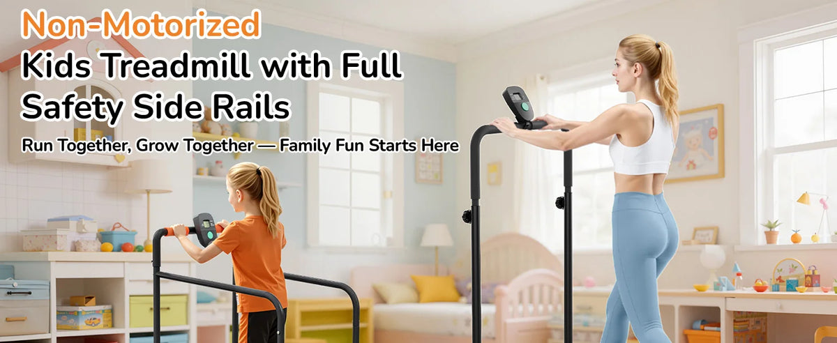 AKLUER Kids Walking Pad Treadmill - Non-Electric Indoor Exercise Equipment for Boys & Girls, Self-Propelled Fitness Toy with Front Padded Rails, Safe Active Play Gym for Home Use