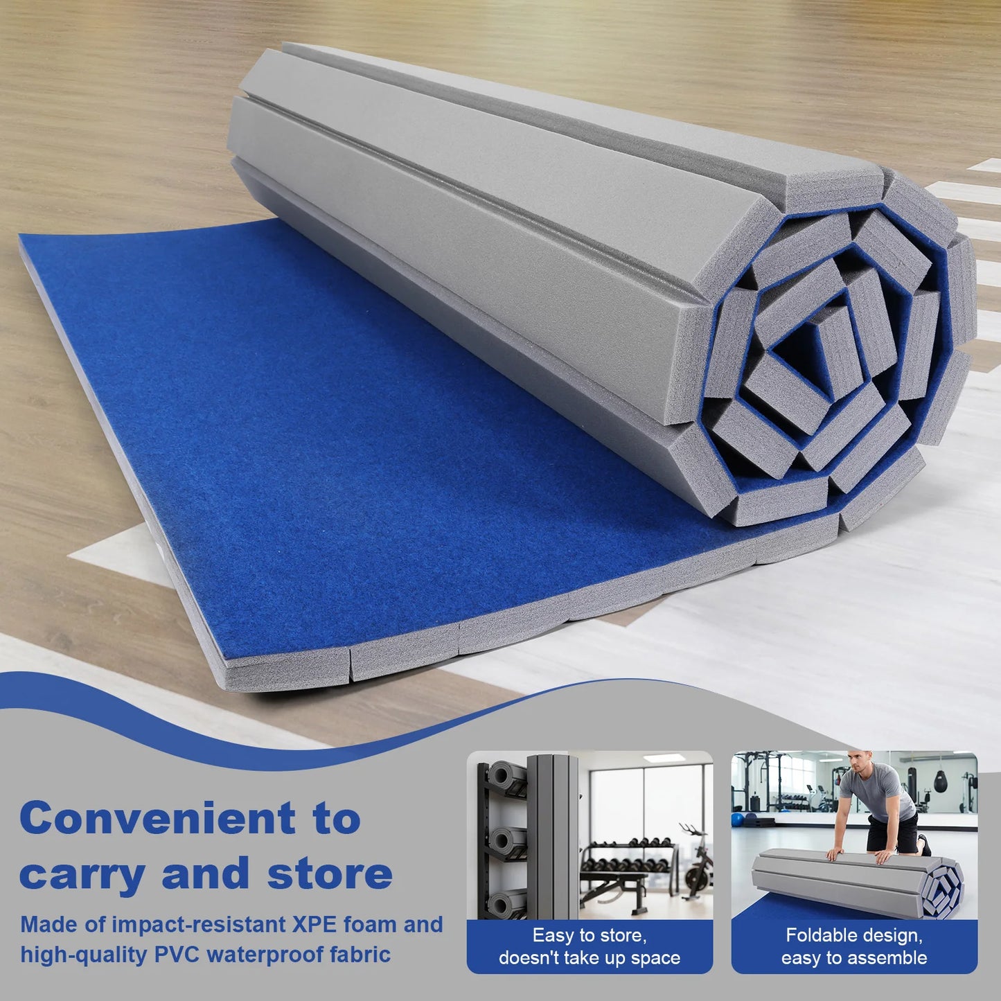 Folding Gymnastics Tumbling Mat Grippy Surface Extra Thick Roll-Up Exercise Mat for Yoga Pilates Fitness Martial Art Stretching