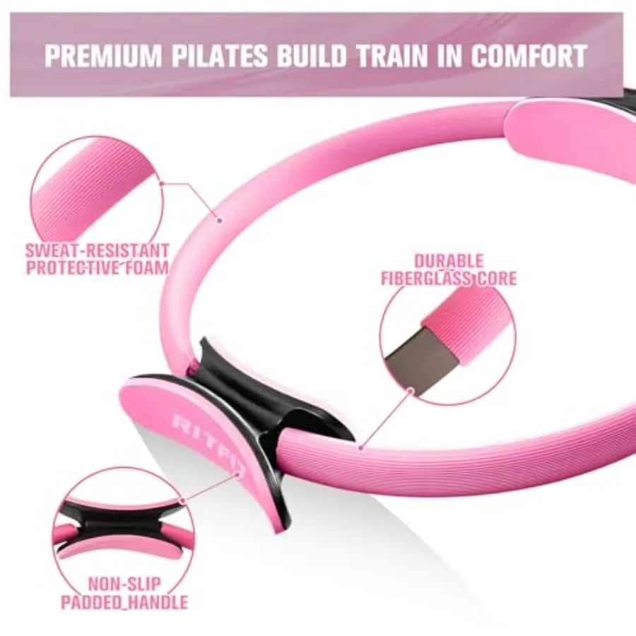 Pilates Kit - 14 Inch Pilates Ring Magic Circle with Pilates Ball, Resistance Bands and Yoga Strap, Pilates Equipment for Home