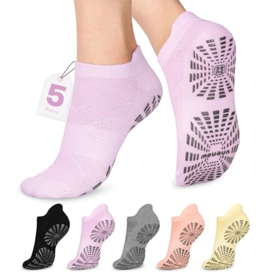 unenow 5 Pairs Pilates Socks for Women Non Slip Socks with Grips for Yoga Hospital Barre Barefoot