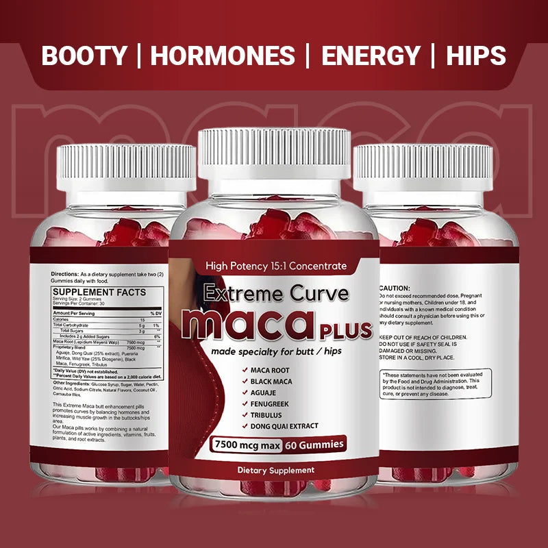 1 bottle black plus Maca gummies plump and lift your buttocks easily improving the appearance of your buttocks 7500mcg Maca Root Gummies