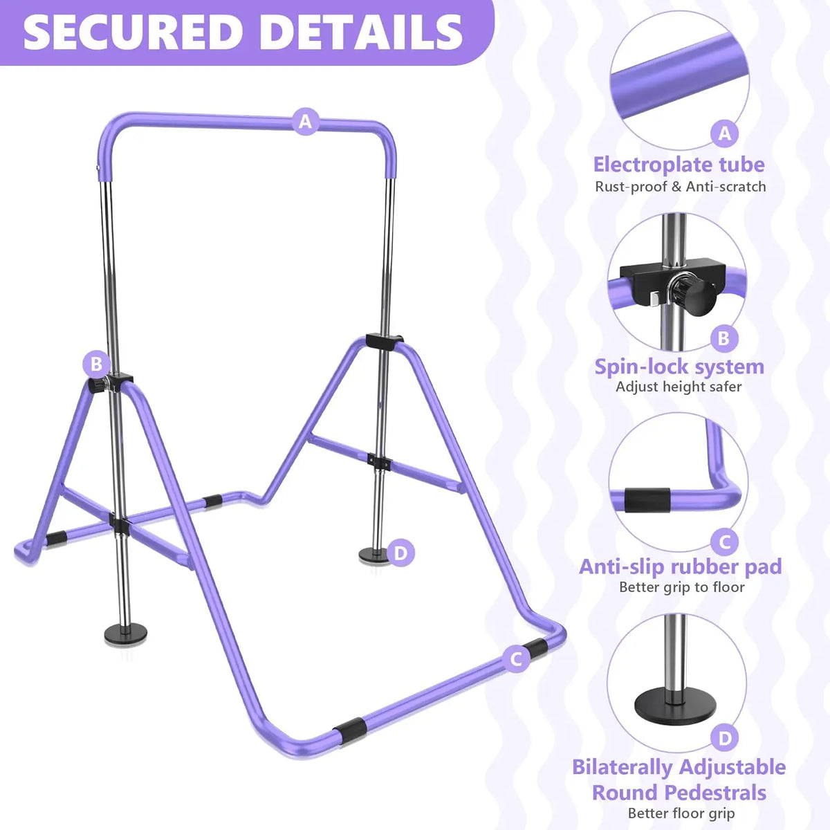 Gymnastics Bar with Mat, Foldable Gymnastics Horizontal Bar Height Adjustable, Gymnastics Equipment