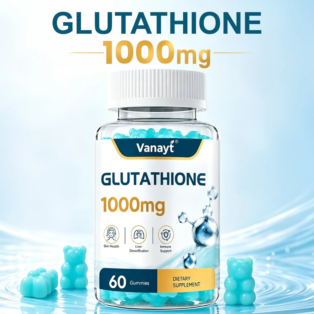 Vanayt Glutathione 1000mg Gummies Hydrolyzed Collagen Vitamin C 60Pcs Skin Health Liver Detox Immune Support Dietary Supplement