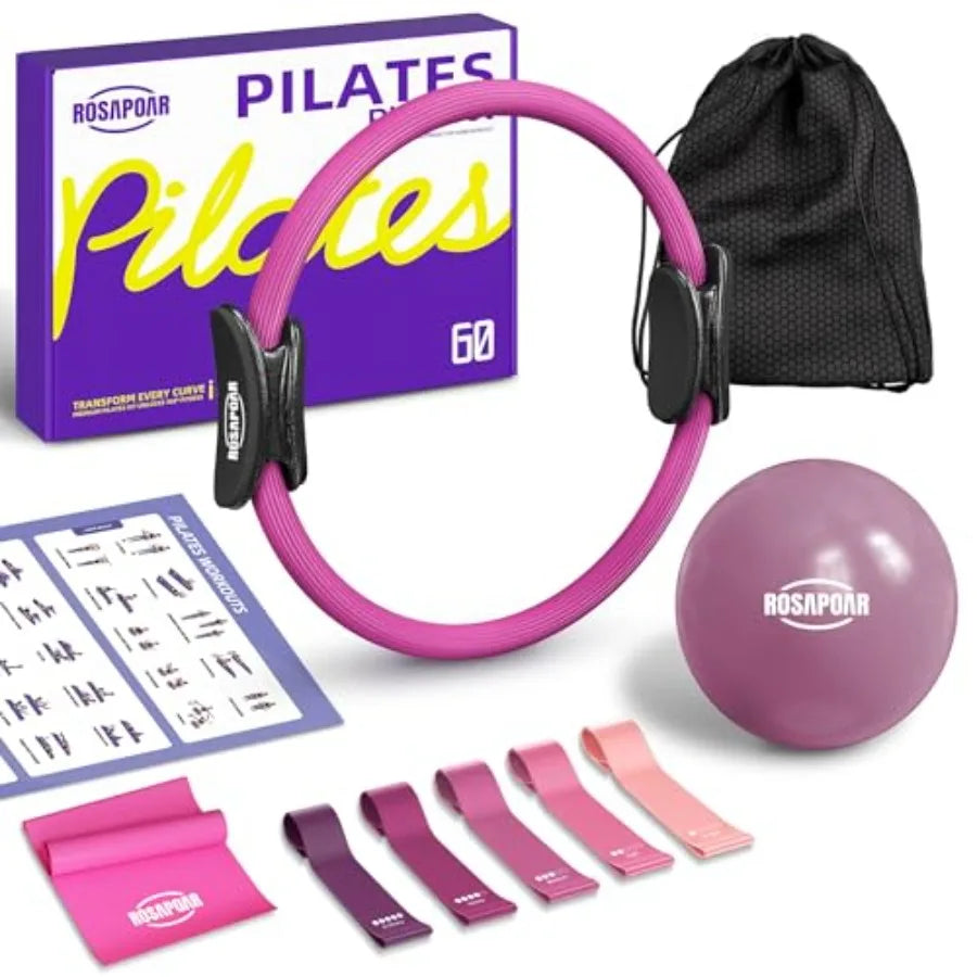 Pilates Essentials Kit for Women, Pilates Ring Set - 14" Magic Circle with Yoga Ball and Resistance Bands Pilates Kit for Home