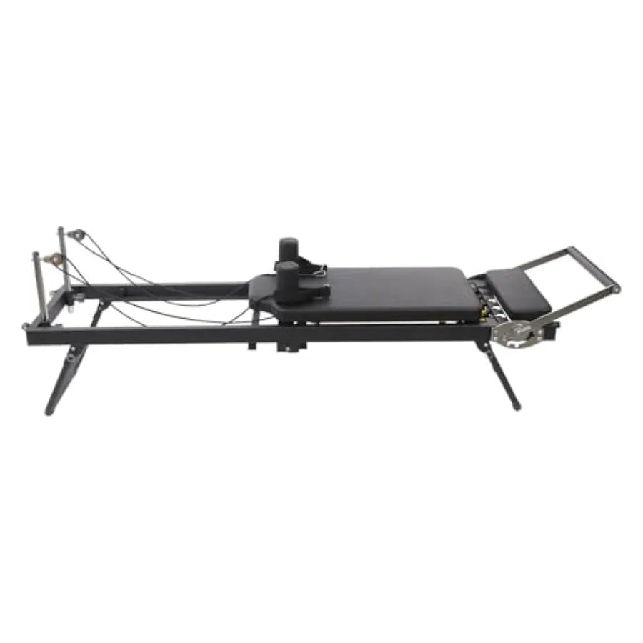 Foldable Pilates Reformer Machine for Home Gym with 3 Adjustable Rope Heights 2 Spring Tension Gears Black Up to 260lbs Capacit