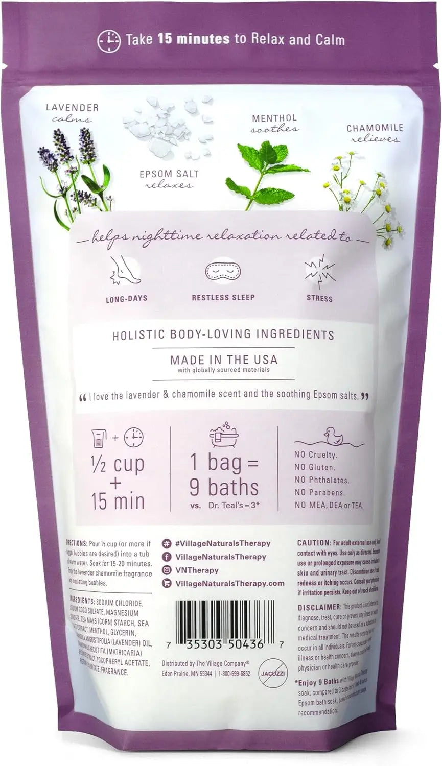 Nighttime Foaming Epsom Soak, Lavender & Chamomile, 36 Oz Pack of 3, Relaxing Bath Salt for Sleep