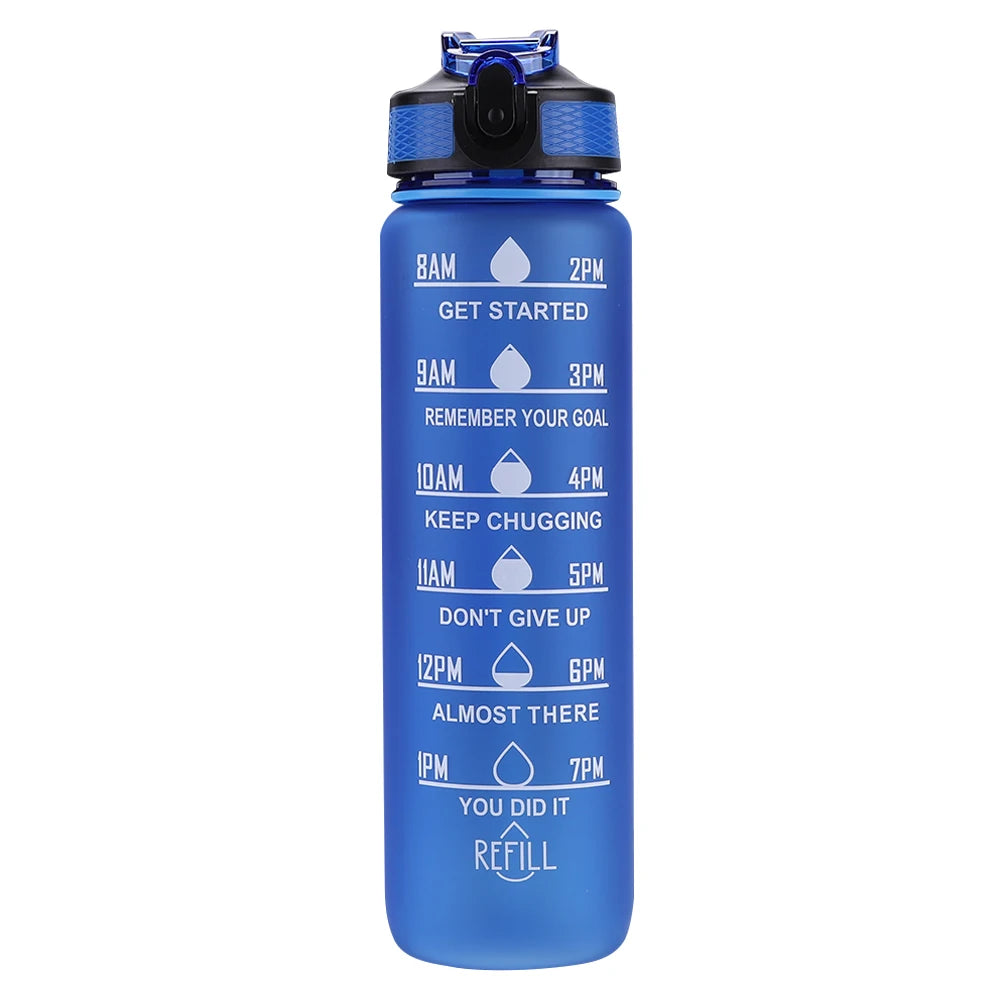 1000ml Sports Water Bottle Leakproof Plastic Frosted Cup with Time Scale Portable Drinking Cup for Fitness Cycling