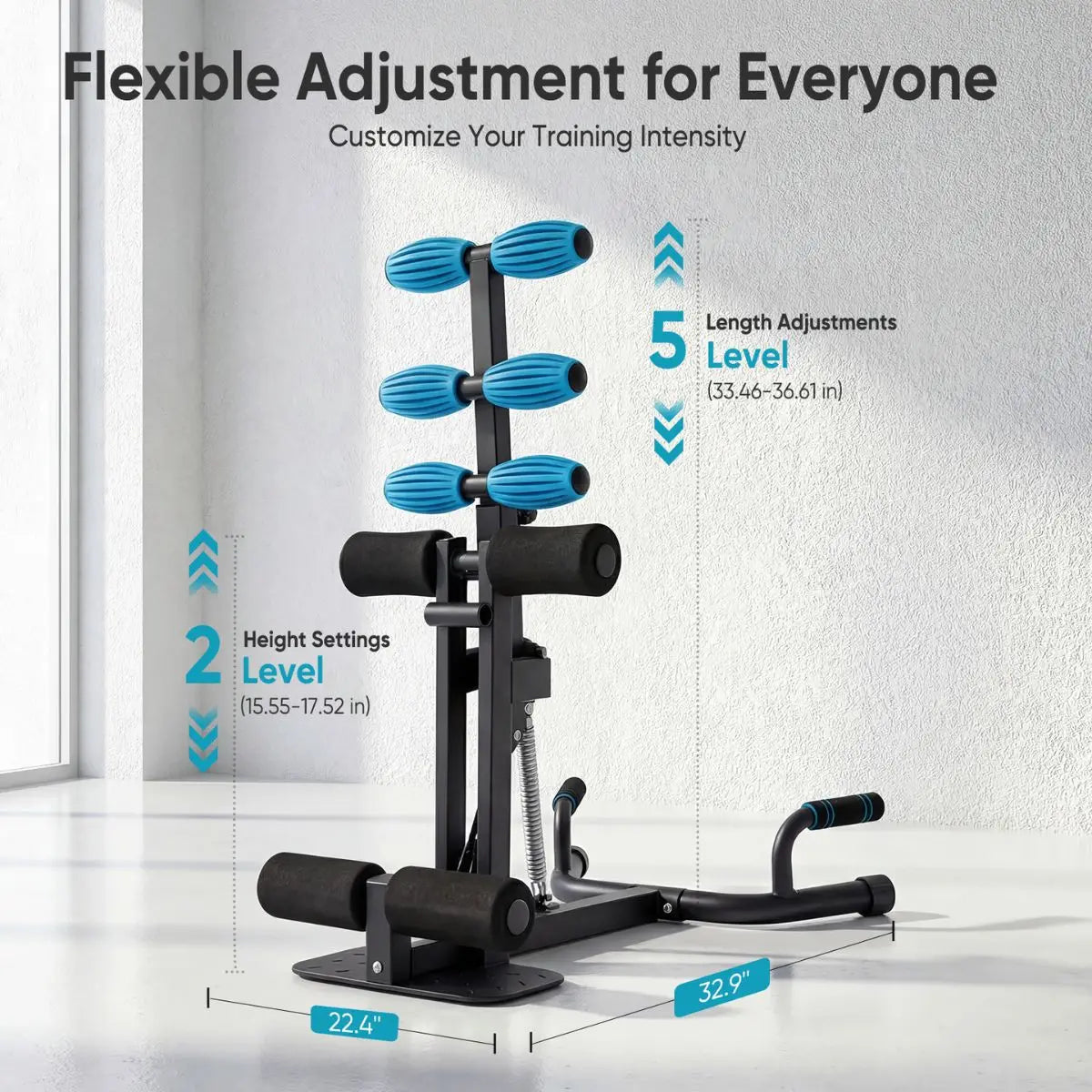 Squat Machine for Home Gym, Adjustable Glute Trainer & Leg Exercise Equipment, 5-Level Length 2-Level Height, 300lbs, Ab Workout, Easy Assembly