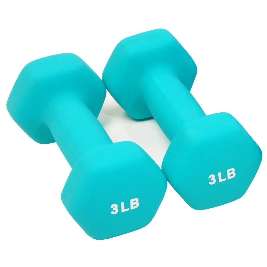 Home gym neoprene dumbbell set in black, red, blue with rack: 3lbs, 5lbs, 8lbsnon-slip, odor-resistant, space-saving design