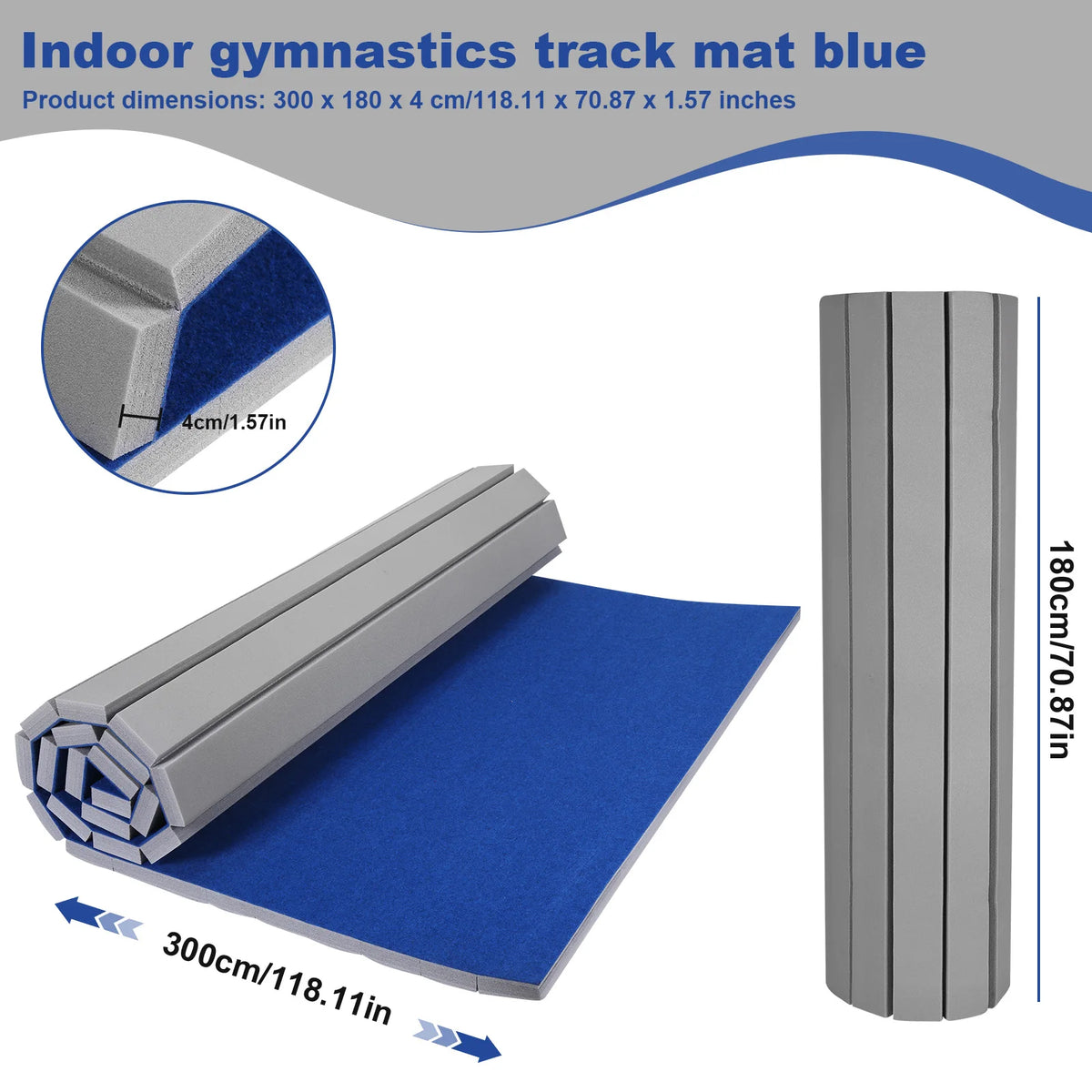 Gym Exercise Mats 118.11x70.87x1.57in Gymnastics Tumbling Mats with Grippy Surface for Home Yoga Fitness Pilates Martial Art