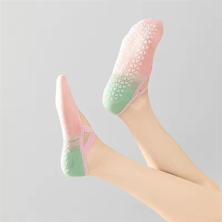 1 Pair Gradient Silicone Yoga Socks Suitable for Women's Pilates Fitness Grip Strength Sports Socks