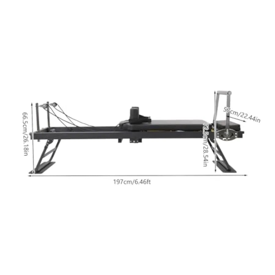 Foldable Pilates Reformer Machine for Home Gym with 3 Adjustable Rope Heights 2 Spring Tension Gears Black Up to 260lbs Capacit