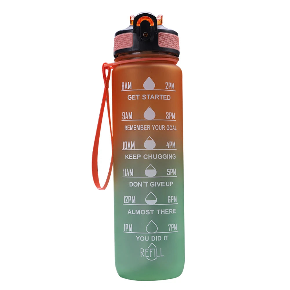 1000ml Sports Water Bottle Leakproof Plastic Frosted Cup with Time Scale Portable Drinking Cup for Fitness Cycling