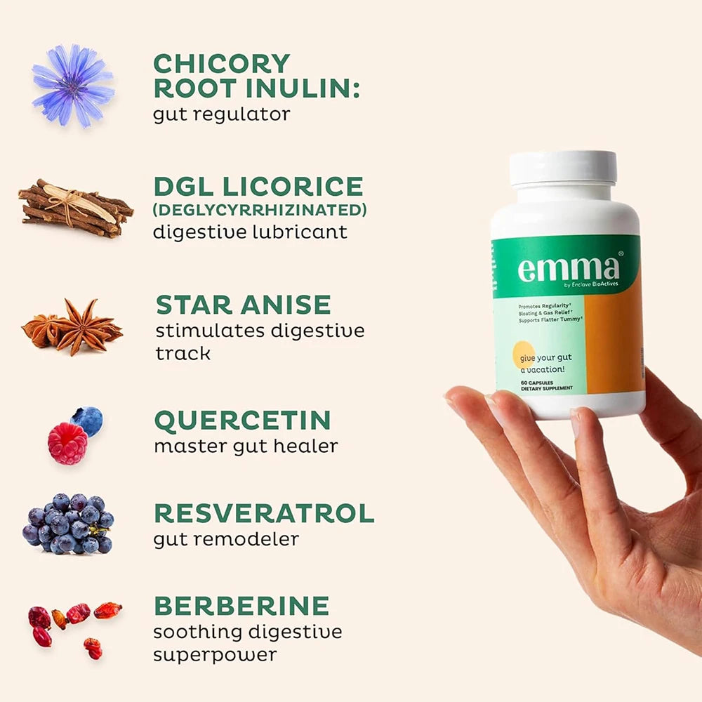 Emma Gut Health Relief Supplement for women and men, Gut and Digestive support capsules for constipation, bloating & gas relief