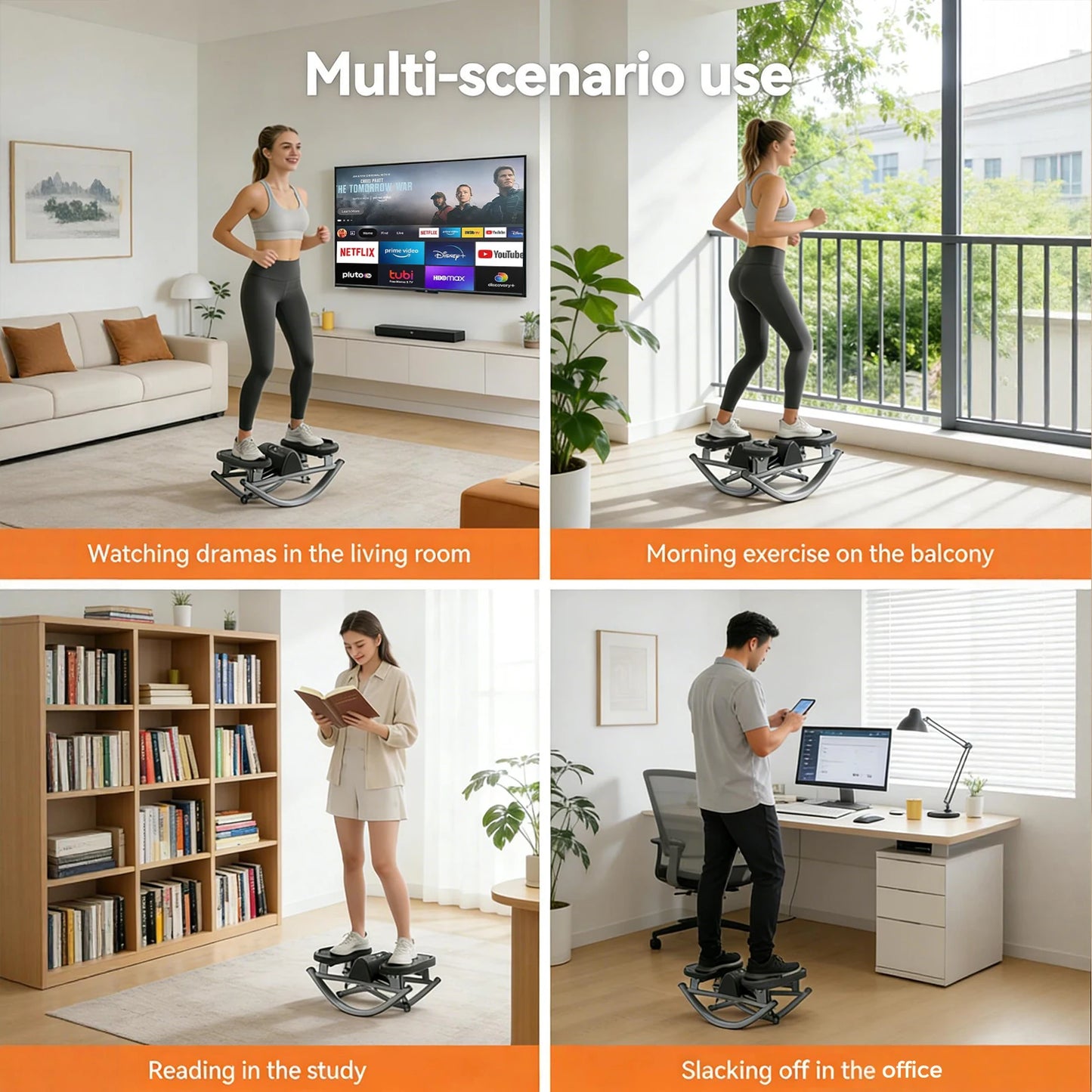 Rock Stepper Exercise Machine, Silent Lateral Swing Stepper with Resistance Ropes & Yoga Mat, Portable Mini Stair Climber Home
