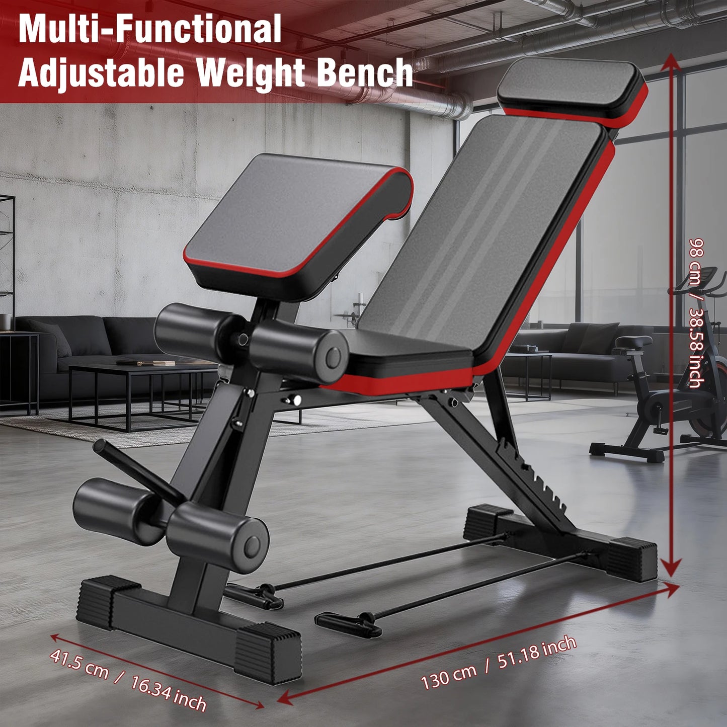 7-Level Foldable Weight Bench Fitness Workout Adjustable Extended Headrest Leg Extension Dumbbell Bench Incline for Full Body