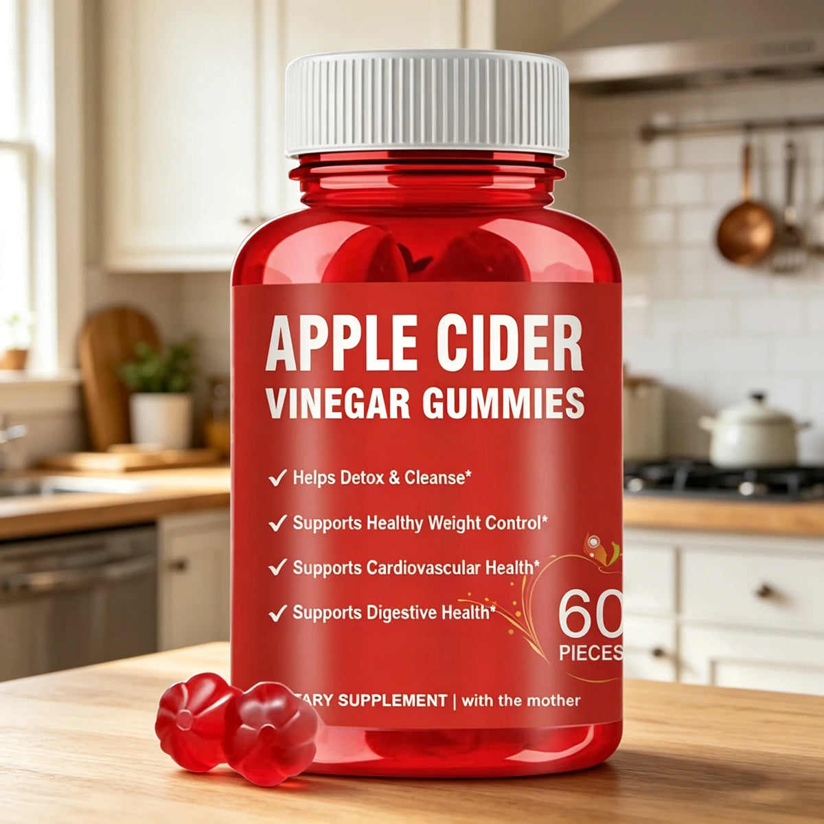 Apple Cider Vinegar Gummies Detox For Bloating and Constipation Slimming Fat Burning Digestive System Health