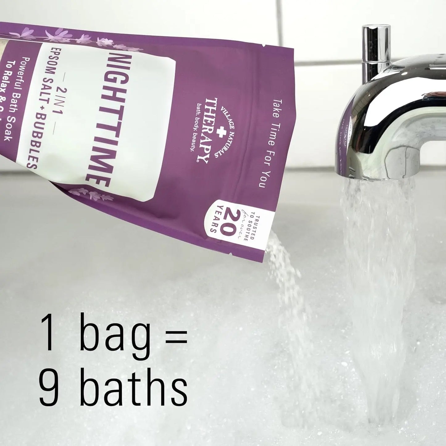 Nighttime Foaming Epsom Soak, Lavender & Chamomile, 36 Oz Pack of 3, Relaxing Bath Salt for Sleep