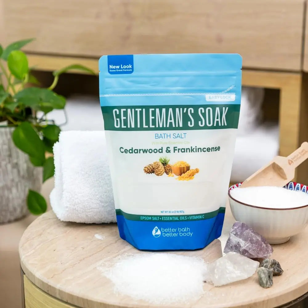 Epsom Salt Bath Soak for Men, 32 oz, Cedarwood & Frankincense, Vitamin C, BPA-Free Pouch, Made in USA