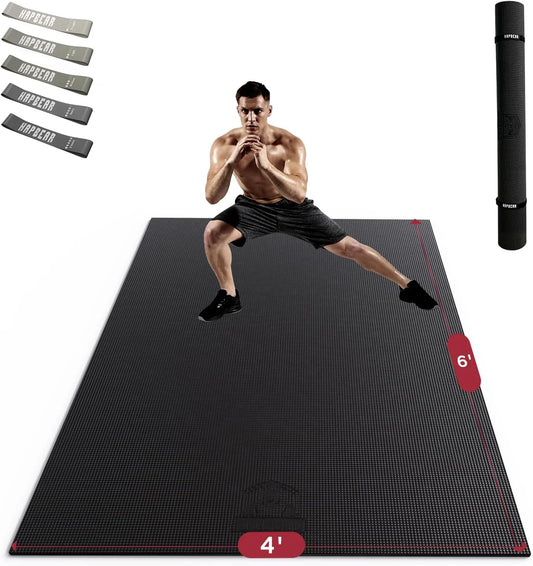 HAPBEAR Large Exercise Mat-7'x5'/6'x8'/6'x9'/6'x10'/6'x12'x8mm(1/3"),Non-Slip, Ultra Durable, Thick Workout Mat for Home Gym Flooring Cardio, Yoga for Fitness, High-Density, Shoes-Friendly