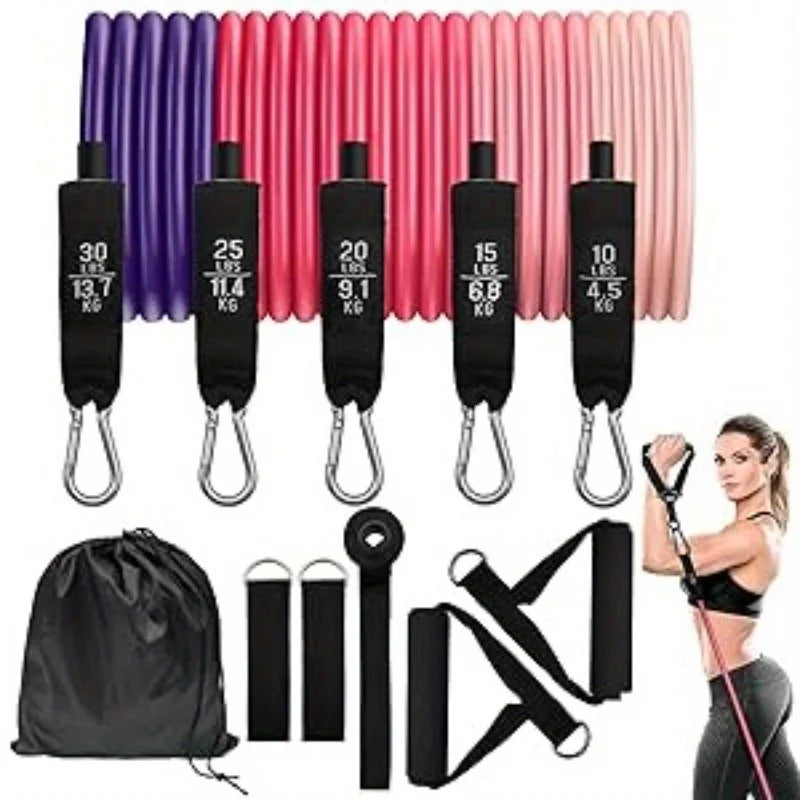 1Set 100/150/200lb Resistance Bands Set for Working Out, 5-Level Exercise Band for Men Women with Door Anchor, Handles, Ankle Straps, Portable Bag for Home Strength Training Equipment, Gym Fitness