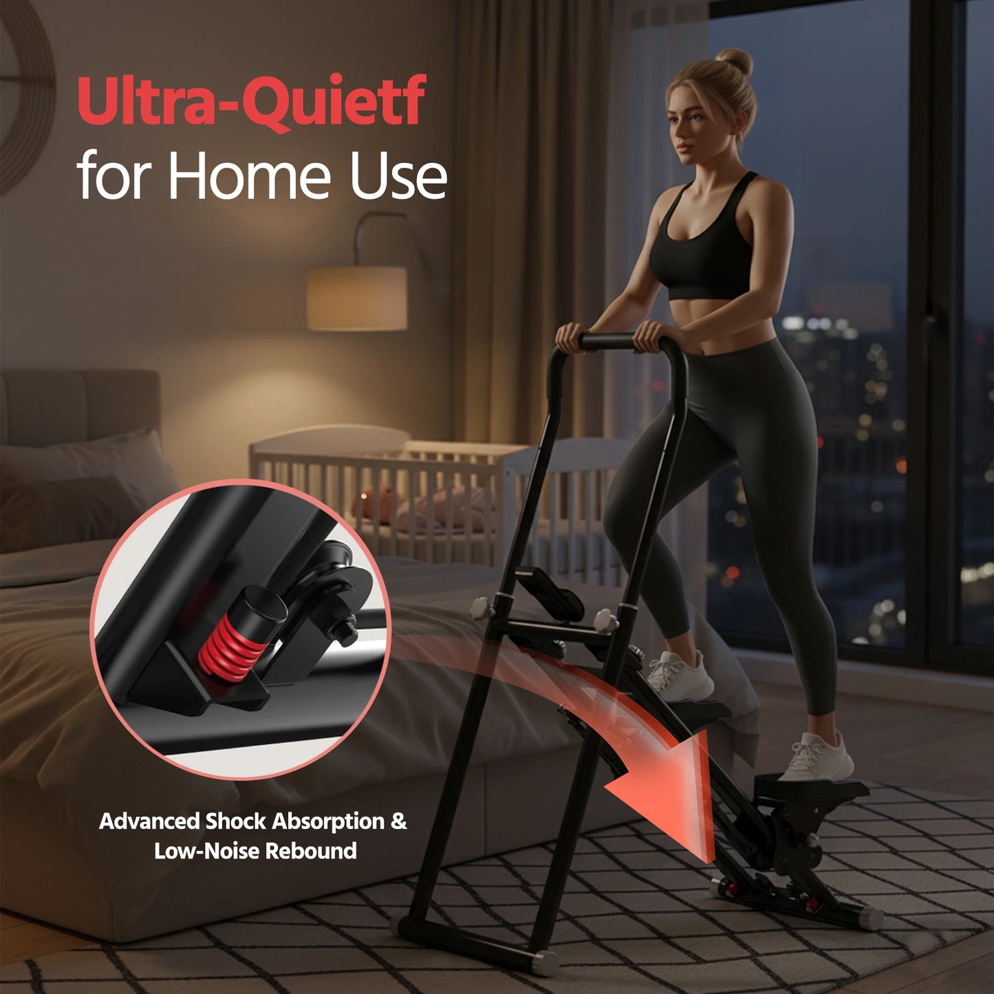 Stair Stepper for Home Gym Exercise, New Version Compact Folding Stair Climber with Quiet Shock-Absorbing Spring, Adjustable Res