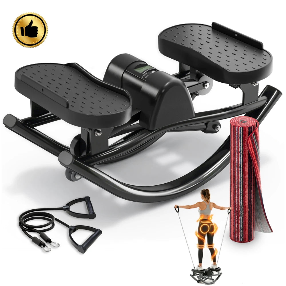Rock Stepper Exercise Machine, Silent Lateral Swing Stepper with Resistance Ropes & Yoga Mat, Portable Mini Stair Climber Home