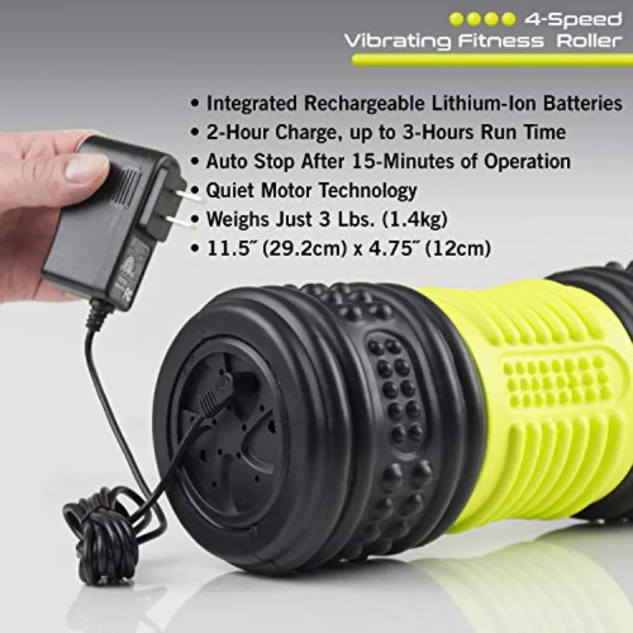 HealthSmart 4-Speed Vibrating Exercise Roller Foam FSA/HSA Eligible Deep Tissue Massage Muscle Recovery and Pain Relief for Ful