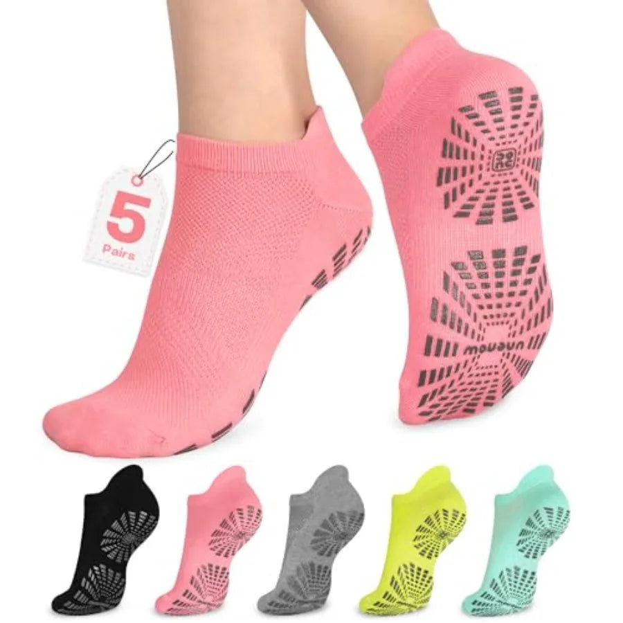 unenow 5 Pairs Pilates Socks for Women Non Slip Socks with Grips for Yoga Hospital Barre Barefoot