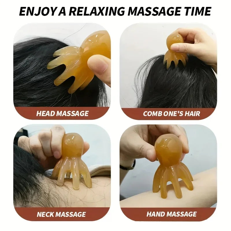 2 sets of handheld cute octopus wide toothed massage combs