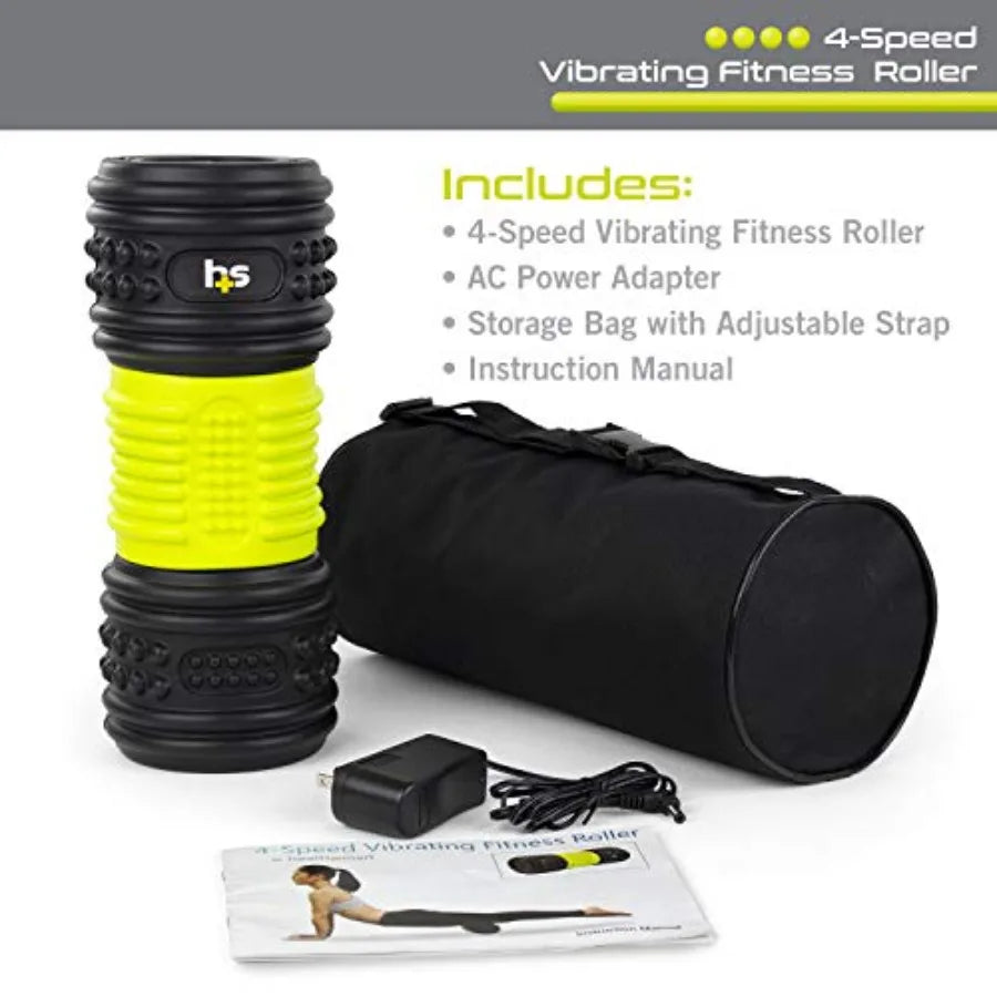 HealthSmart 4-Speed Vibrating Exercise Roller Foam FSA/HSA Eligible Deep Tissue Massage Muscle Recovery and Pain Relief for Ful