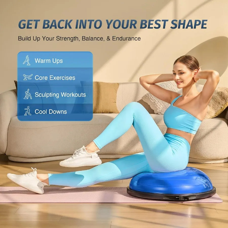 25in. Balance Ball | 660lb Inflatable Half Exercise Ball Wobble Board Balance Trainer w Nonslip Base | Half Yoga Ball Strength T