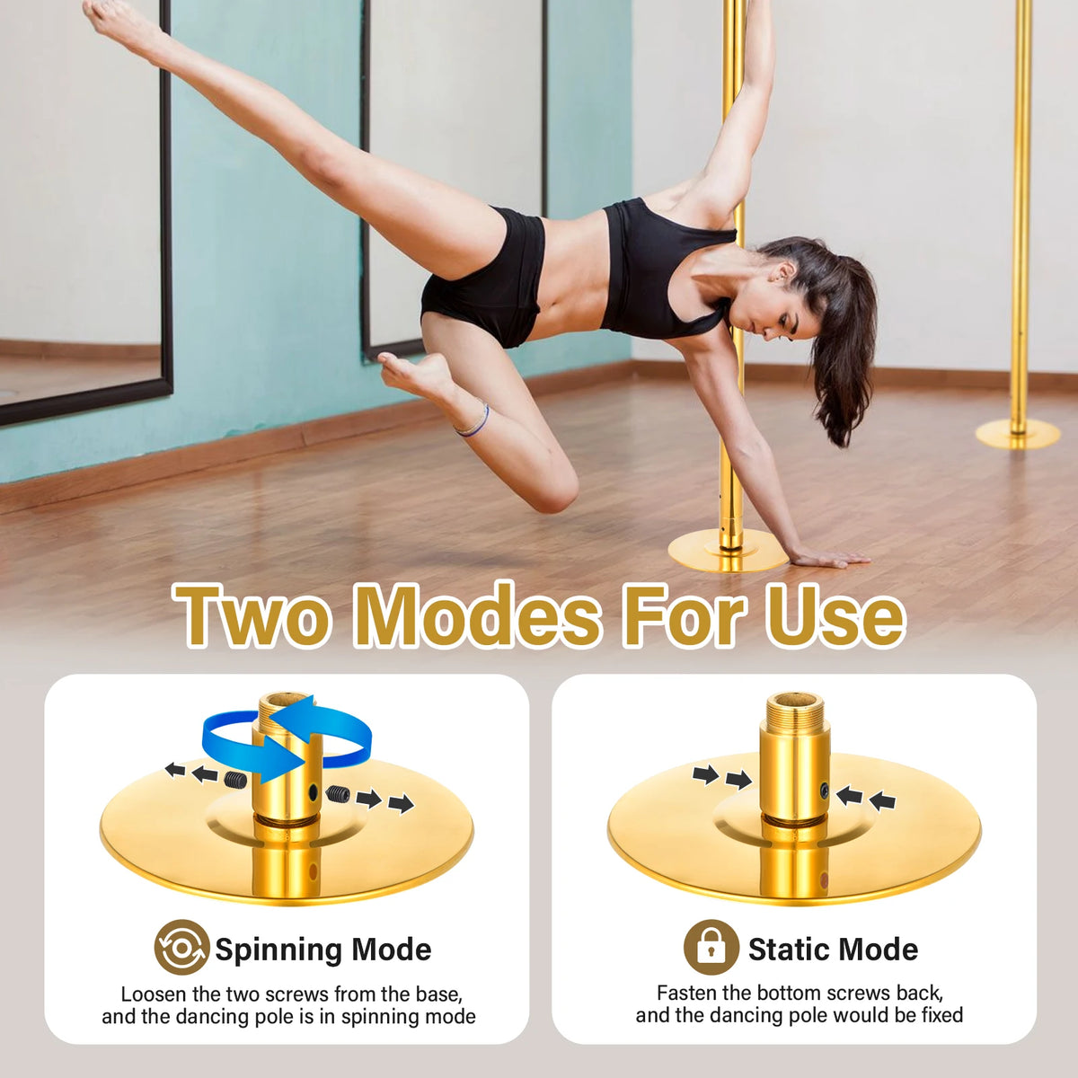 Heavy Duty 45mm Removable Dance Pole, Spinning and Static Portable Pole for Home, Professional Fitness Pole Kit with Anti-Slip Pressure Mount, Height Adjustable for 7.09-9.0 Ft Ceilings