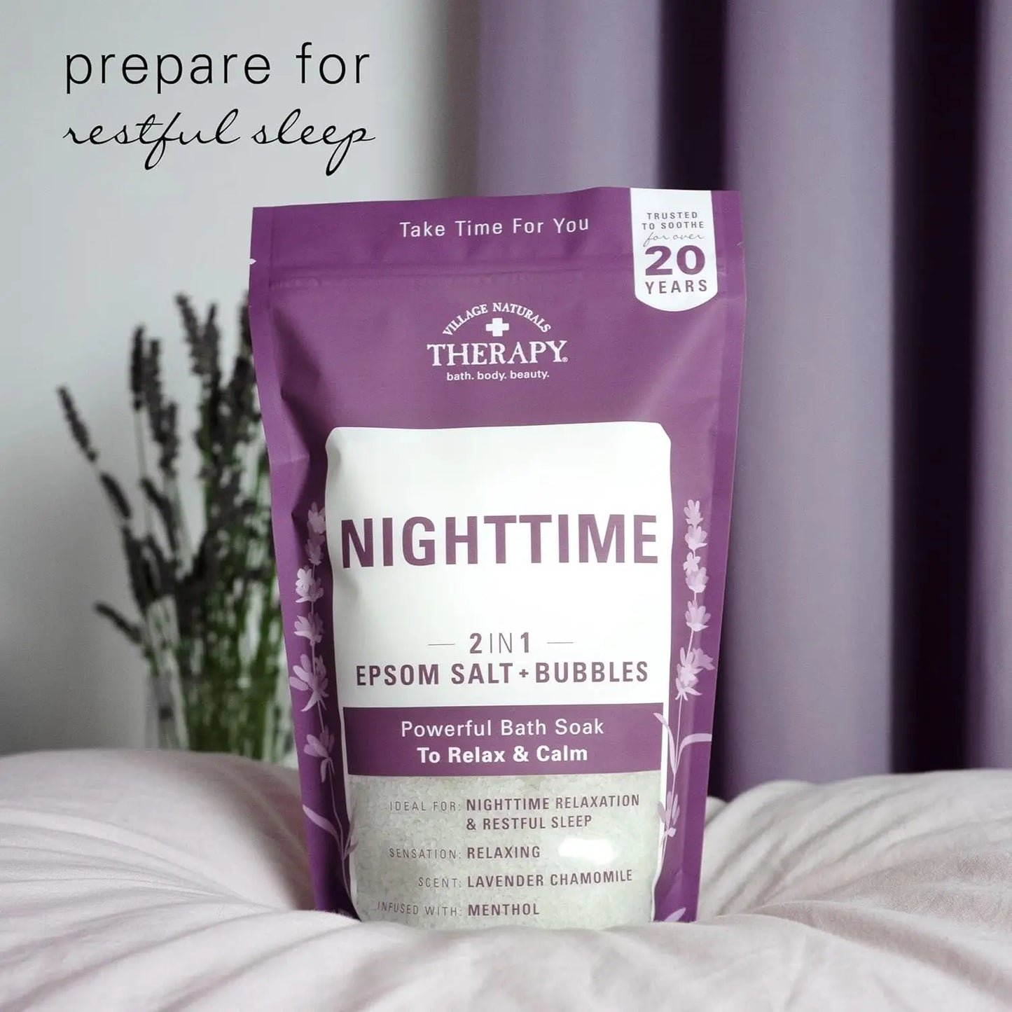 Nighttime Foaming Epsom Soak, Lavender & Chamomile, 36 Oz Pack of 3, Relaxing Bath Salt for Sleep